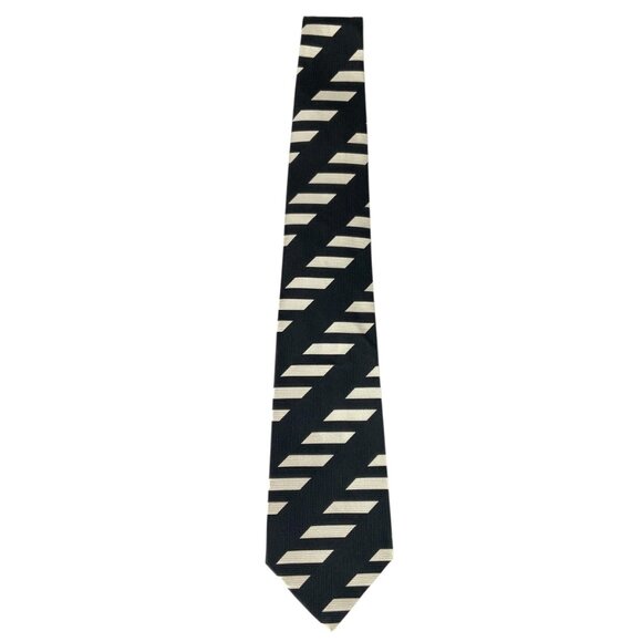 Allea Milano Silk Tie Made In Italy Black/Cream Geometric Pattern Necktie - Picture 3 of 6